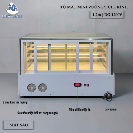 Tủ mát mini vuông full kính 1.2m DG-1200V