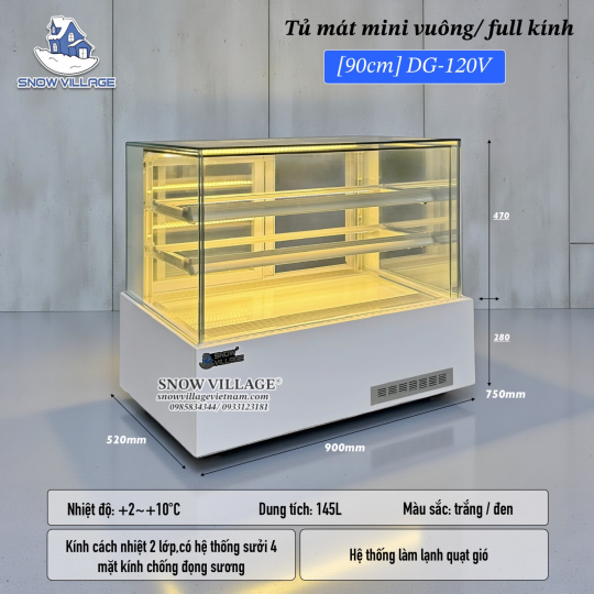 Tủ mát mini vuông full kính 90cm DG-120V