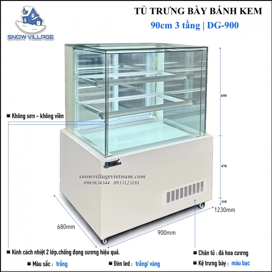Tủ bánh kem thiết kế 90cm 3 tầng DG-900