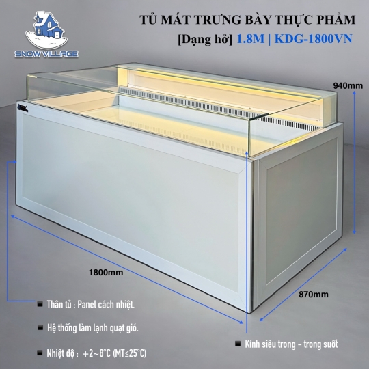 Tủ mát trưng bày siêu thị không cửa 1.8m KDG-1800VN