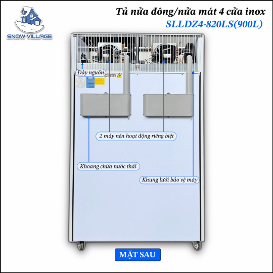 Tủ nửa đông + nửa mát 4 cánh inox 900L SLLDZ4-820LS