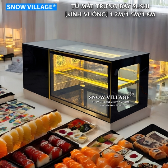 Tủ mát trưng bày sushi - bánh ngọt kính vuông 1.5m SS-1.5V