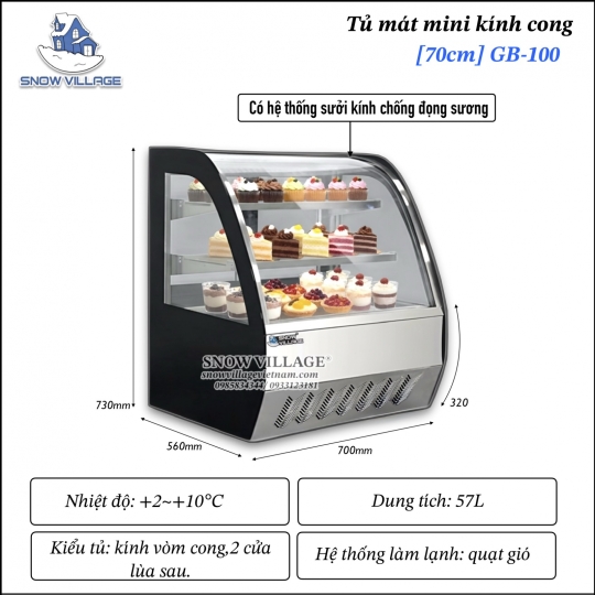 Tủ mát để bàn kính cong 70cm GB-100