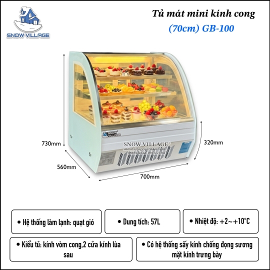 Tủ mát mini kính cong 70cm trắng GB-100