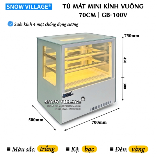 Tủ mát để bàn kính vuông 70cm GB-100V