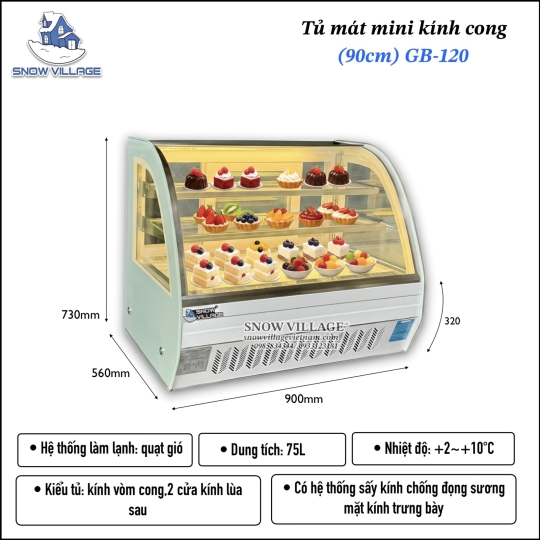 Tủ mát mini kính cong 90cm trắng GB-120