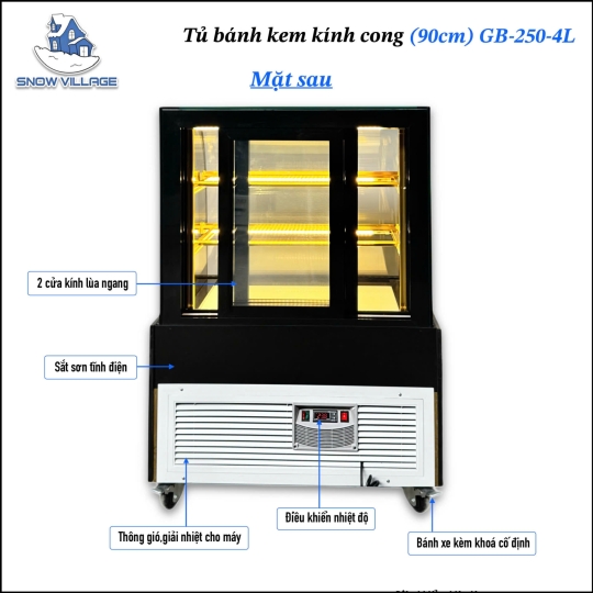 Tủ bánh kem kính cong 90cm 3 tầng