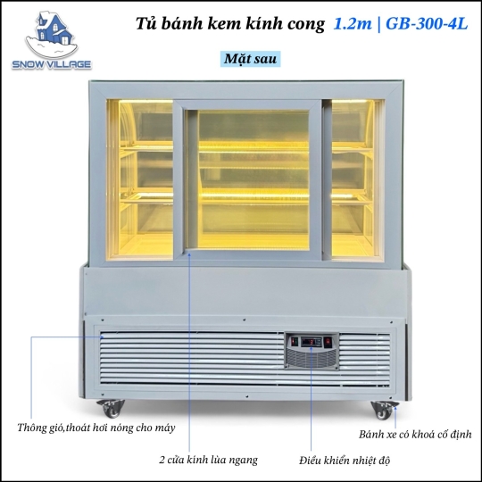 Tủ bánh kem kính cong 1.2m 3 tầng