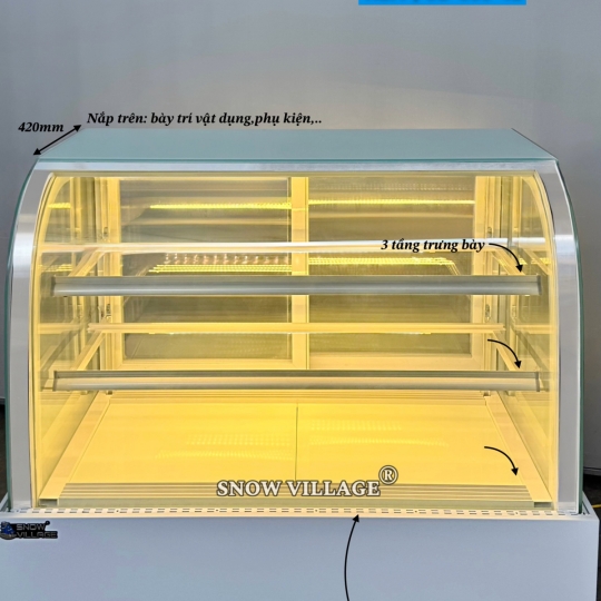 Tủ bánh kem kính cong 1.2m 3 tầng