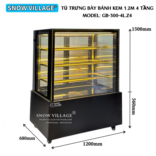 Tủ bánh kem 1.2m 4 tầng GB-300-4L.Z4
