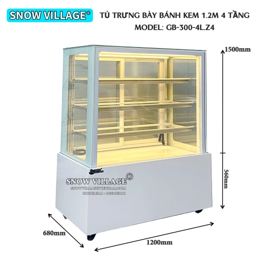 Tủ bánh kem 1.2m 4 tầng GB-300-4L.Z4