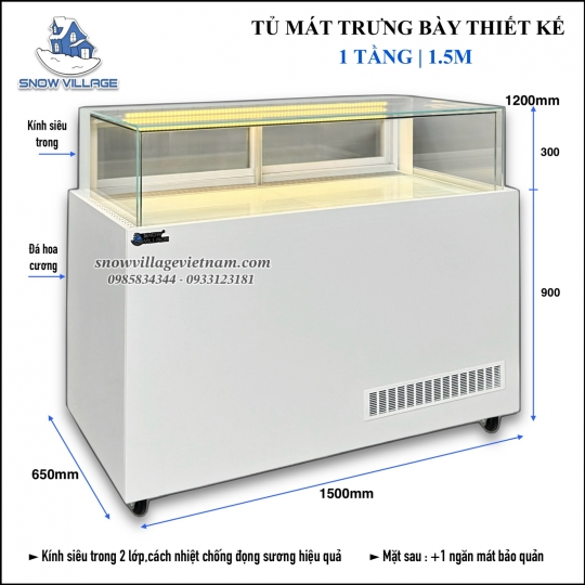 Tủ bánh kem thiết kế 1 tầng 1.5m GB-350-4L.Z1