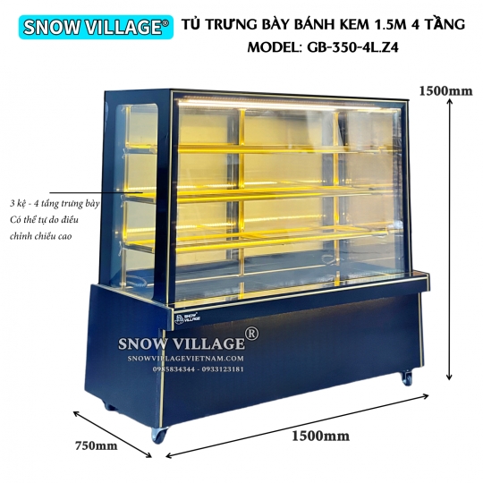 Tủ bánh kem 1.5m 4 tầng GB-350-4L.Z4