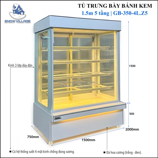 Tủ bánh 5 tầng 1.5m (Dàn lạnh trên) GB-350-4L.Z5 