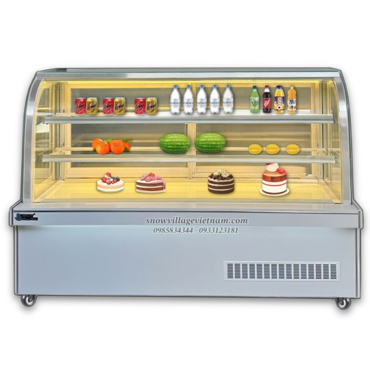 Tủ bánh kem kính cong 1.8m 3 tầng