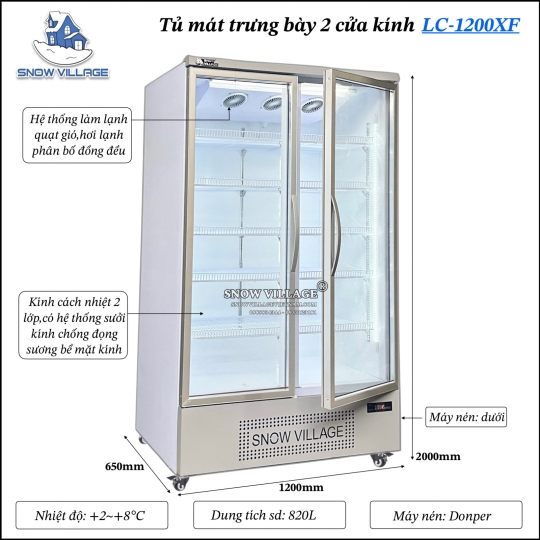 Tủ mát 2 cửa kính 