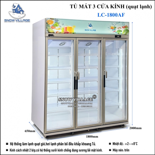 Tủ mát trưng bày 3 cửa (Quạt lạnh) LC-1800AF
