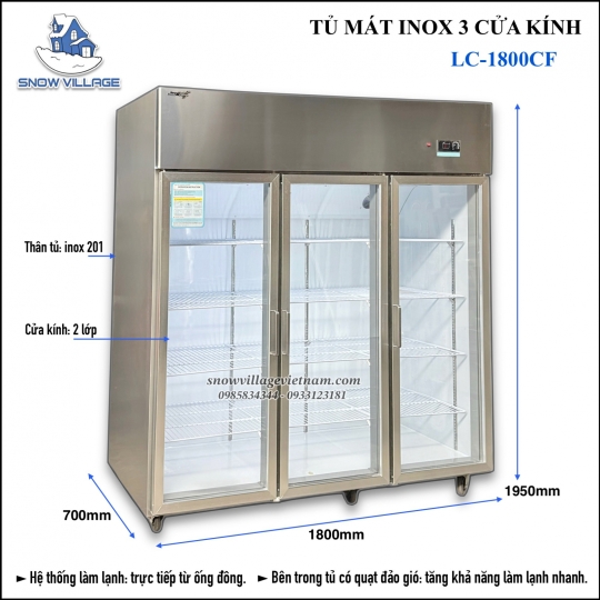 Tủ mát inox 3 cửa LC-1800CF