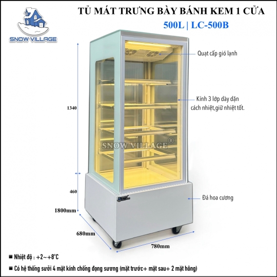Tủ mát trưng bày bánh kem 1 cửa kính LC-500B
