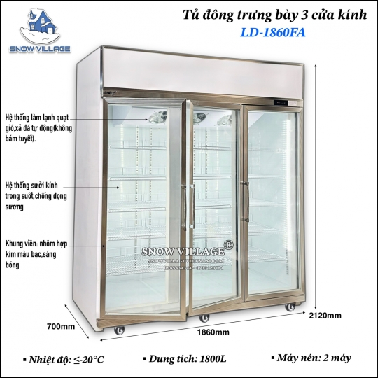 Tủ đông 3 cửa kính LD-1860FA