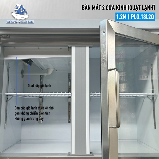 Bàn mát 2 cửa kính 1.2m Quạt lạnh PLO.18L2Q