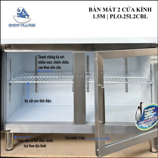 Bàn mát cửa kính 1.5m PLO.25L2CBL