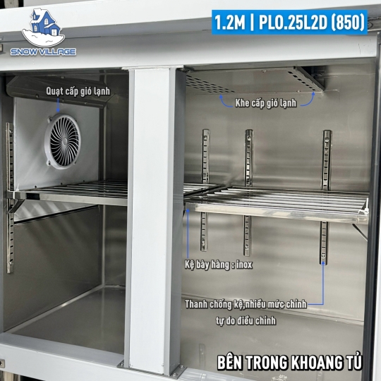 Bàn đông mát inox 1.2m cao cấp PLO.25L2D 850