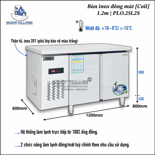 Bàn đông 1.2m 2 chế độ PLO.25L2S