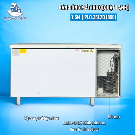 Bàn đông mát inox 1.5m cao cấp PLO.35L2D 850
