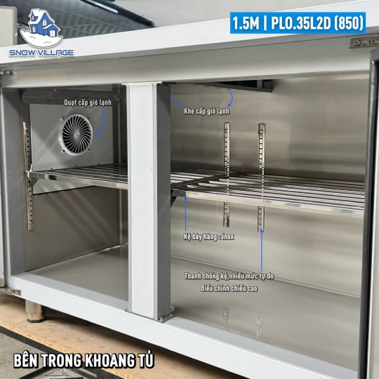 Bàn đông mát inox 1.5m cao cấp PLO.35L2D 850