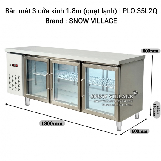 Bàn mát 3 cửa kính 1.8m Quạt lạnh PLO.35L2Q