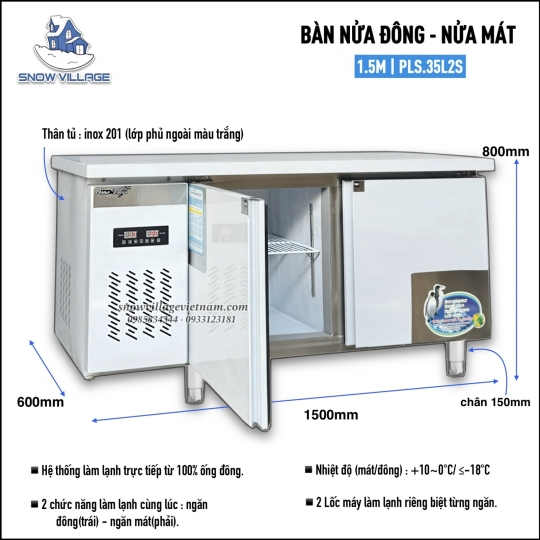 Bàn lạnh nửa đông-nửa mát 1.5m PLS-.35L2S