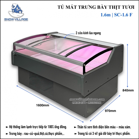 Tủ trưng bày thịt cá tươi 1m6 SC-1.6 F