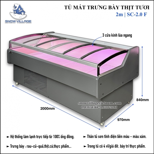Tủ trưng bày thịt cá tươi 2m SC-2.0 F
