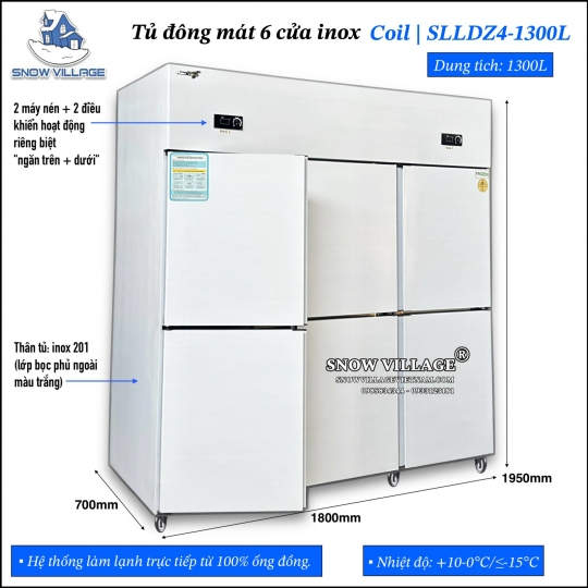 Tủ đông 6 cửa inox Coil SLLDZ4-1300L