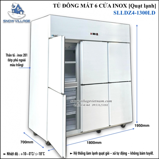 Tủ đông 6 cánh inox Quạt lạnh SLLDZ4-1300LD