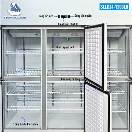 Tủ đông 6 cánh inox Quạt lạnh SLLDZ4-1300LD