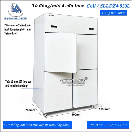 Tủ đông 4 cửa inox Coil SLLDZ4-820L