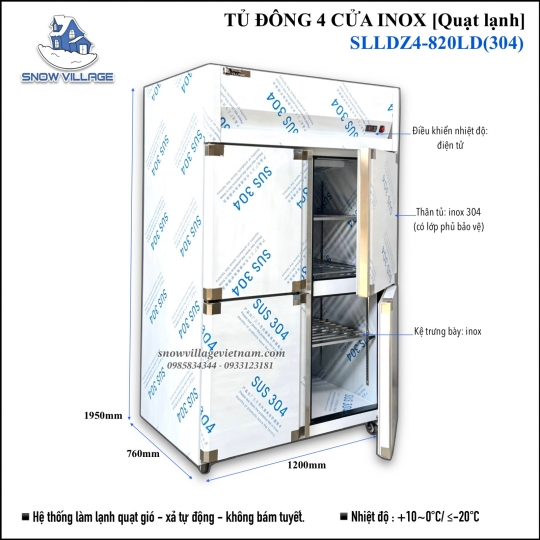 Tủ đông 4 cửa inox 304
