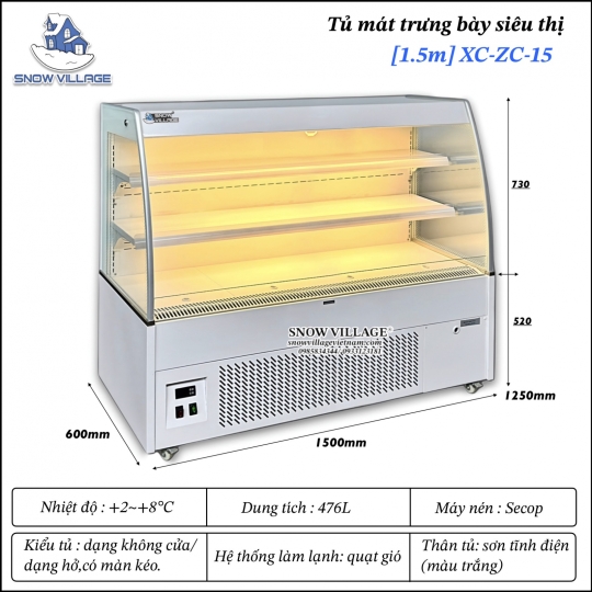 Tủ mát trưng bày siêu thị 1.5m XC-ZC-15
