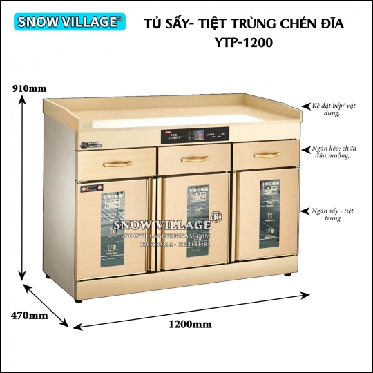 Tủ sấy chén đĩa 3 cửa kính YTP-1200