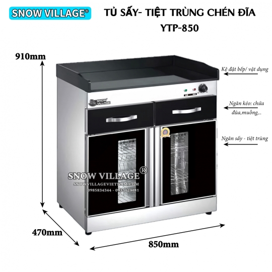 Tủ sấy chén đĩa 2 cửa kính YTP-850