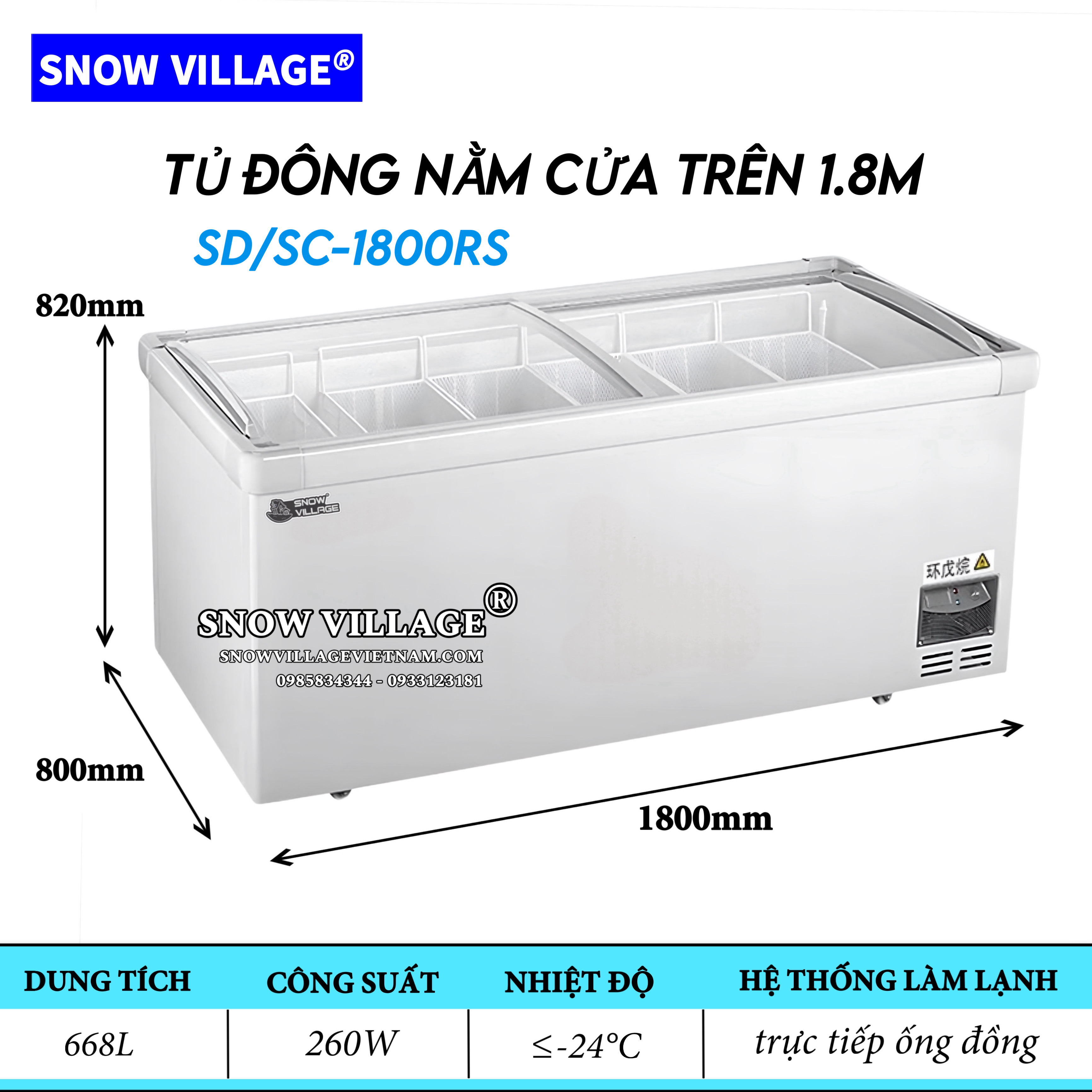 Tủ đông trưng bày cửa trên SD/SC-1800RS