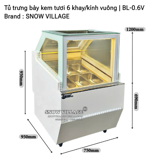 Kích thước tủ trưng bày kem tươi BL-0.6V