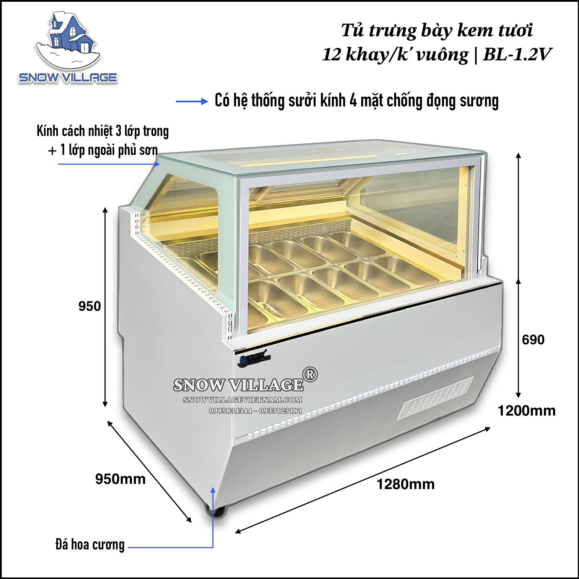 Kích Thước Tủ Đông Trưng Bày Kem Tươi BL-1.2V
