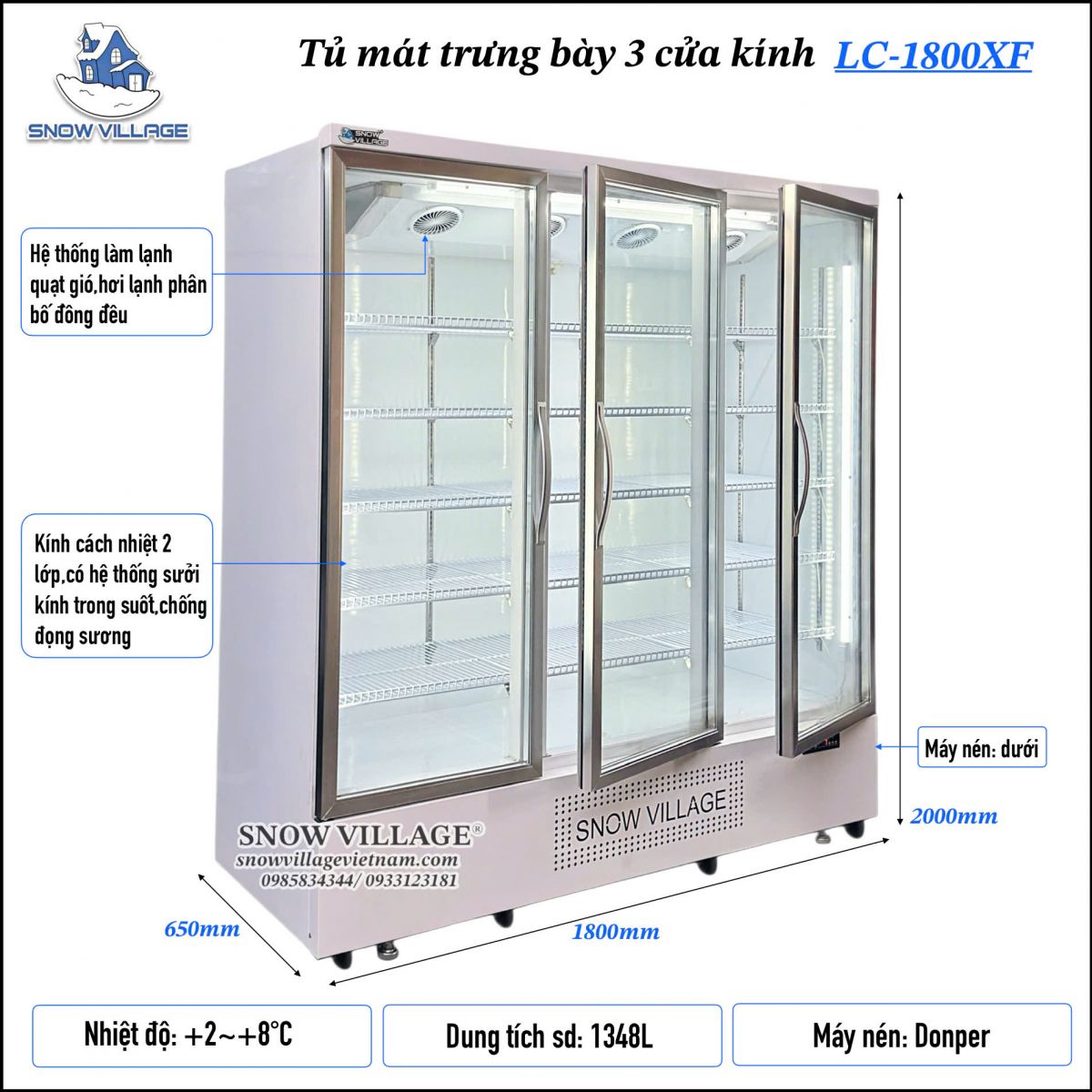 Tủ mát 3 cửa kính LC-1800XF