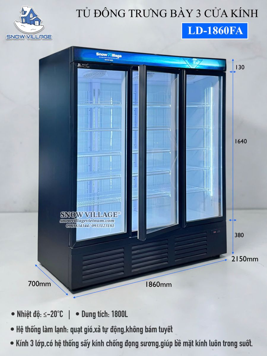 Tủ đông 3 cửa kính LD-1860FA