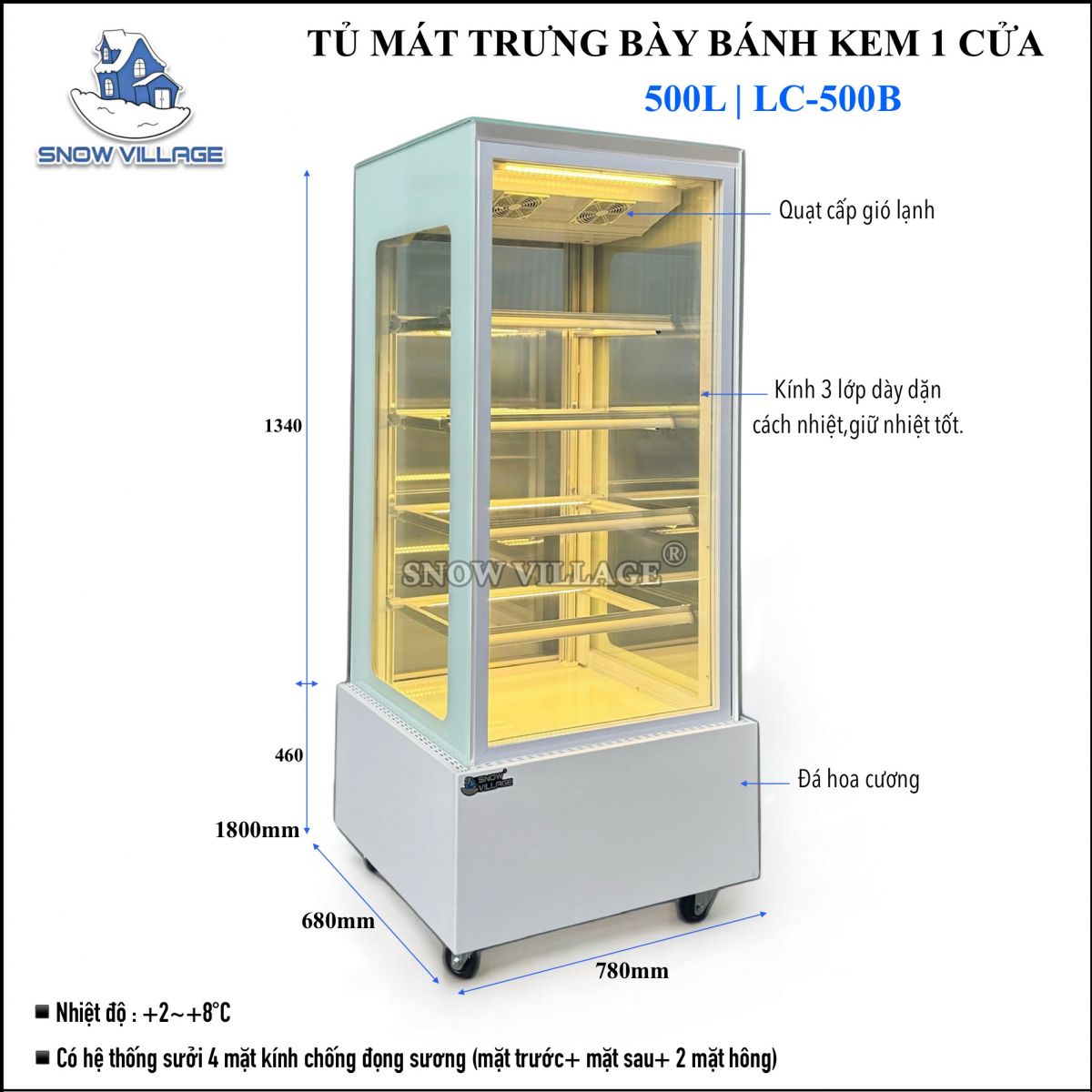 Tủ mát trưng bày bánh kem 1 cửa kính LC-500B