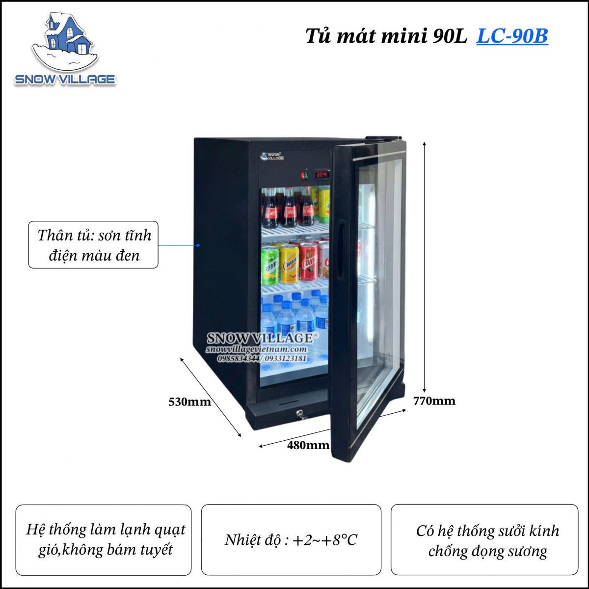 Tủ mát mini 1 cửa kính LC-90B