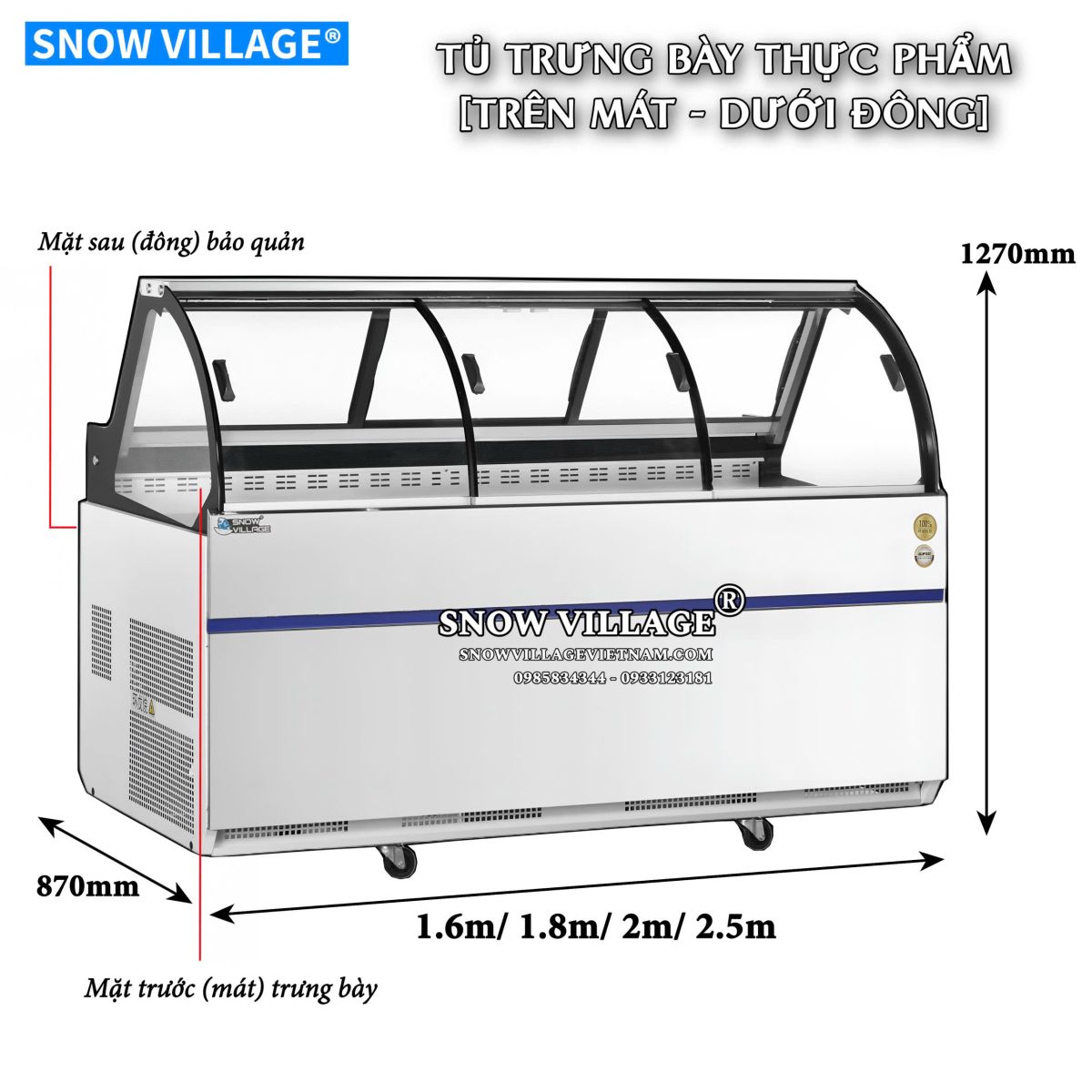 Tủ trưng bày thịt tươi trên mát dưới đông SC-1.6 2T
